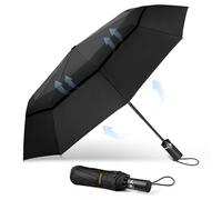 TECKNET Paraguas Plegable, Antiviento Sombrilla con Doble Cubierta para Hombres, Automático Abierto y Cierre, Ligero Portátil, Viaje Grandes Umbrella de 10 Varillas, Negro