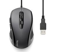 TECKNET Ratón con Cable, 6400 dpi Ajustable y 6 Botones, Silenciosos Ratón con Cable USB de 1,5 m, Ratón Ergonómico para Ordenador Computadora Portátil - Gris