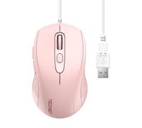 TECKNET Ratón con Cable, 6400 dpi Ajustable y 6 Botones, Silenciosos Ratón con Cable USB de 1,5 m, Ratón Ergonómico para Ordenador Computadora Portátil - Rosado