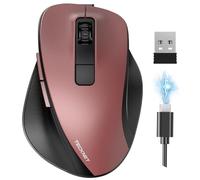 TECKNET Ratón Ergonómico Inalámbrico, Ratón Bluetooth Recargable con 3 Dispositivos (BT 5.0/3.0+2.4G), 4800DPI Mouse Silencioso con Reposapulgar para Portátil, Mac y PC, Rojo