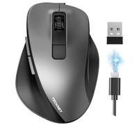 TECKNET Ratón Ergonómico Inalámbrico, Ratón Bluetooth Recargable con 3 Dispositivos (BT 5.0/3.0+2.4G), 4800DPI Mouse Silencioso con Reposapulgar para Portátil, Mac y PC, Gris