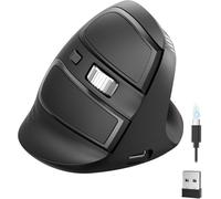 TECKNET Ratón ergonómico recargable inalámbrico, 2,4 G, ratón óptico vertical con 4800 ppp, 3 dispositivos conmutables sin problemas, 6 botones, silencioso, ratón inalámbrico para ordenador portátil