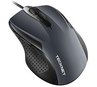 TECKNET Silenciosos Ratón con Cable USB de 1,5 m, 6 Botones, hasta 6400DPI, Superficie Antihuellas para Computadora Portátil, PC, Computadora(Gris)