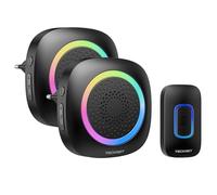 TECKNET Timbre Inalámbrico 2 Receptor, Timbre Inalámbrico Exterior con Enchufe Impermeable IP66, Timbre, 400M de Alcance Doorbell con 5 Niveles de Volumen Ajustable, 60 Melodías, Indicador RGB