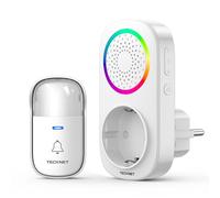 TECKNET Timbre Inalámbrico, 300M RGB Timbre Inalámbrico Autoalimentado, IP65 Timbre Electrónico Impermeable con 60 Melodías, 5 Niveles de Volumen y Flash LED para Hogar Oficina Hotel