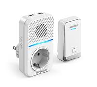 TECKNET Timbre Inalámbrico, 400M Timbre Inalámbrico Autoalimentado, IP65 Timbre Electrónico Impermeable, Kit de Timbre con Tomas USB Externas y Luz LED, 60 Melodías, 5 Niveles de Volumen