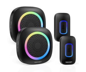 TECKNET Timbre Inalámbrico con Pilas, RGB Timbre Inalámbrico Exterior Impermeable IP66 con 2 Receptores, 400M Alcance, 5 Niveles de Volumen y 60 Melodías para Casa, Hotel, Oficina, Emergencia