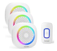 TECKNET Timbre Inalámbrico con Pilas, RGB Timbre Inalámbrico Exterior Impermeable IP66 con 3 Receptores, 400M Alcance, 5 Niveles de Volumen y 60 Melodías para Casa, Hotel, Oficina, Emergencia