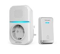 TECKNET Timbre Inalámbrico Exterior con Enchufe, IP65 Impermeable | 400M, Autoalimentado sin Pilas, Indicadores LED, 60 Melodías Rango, 5 Niveles de Volumen (0-110dB), Timbre Casa sin Batería
