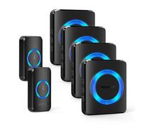 TECKNET Timbre Inalámbrico Exterior Impermeable, 4 Receptor IP65 Impermeable 600m Timbre Inalámbrico Exterior, 5 Niveles de Volumen (0-120dB) y 60 Melodías para Hogar, Hotel, Emergencia, etc