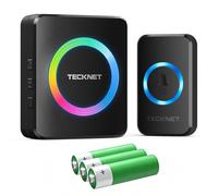 TECKNET Timbre Inalámbrico Exterior Impermeable, 400M Alcance Impermeable IP65 Kit de Timbre Inalambrico, 5 Niveles de Volumen y 60 Melodías para el Hogar Oficina, RGB