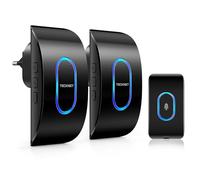 TECKNET Timbre Inalámbrico Exterior Impermeable con 2 Receptores Enchufables, IP65 Impermeable Doorbell 400M, 60 Melodías y 5 Niveles de Volumen, 3 Modos de Trabajo, Indicador LED - Negro
