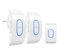 TECKNET Timbre Inalámbrico Exterior Impermeable con 2 Receptores Enchufables, IP65 Impermeable Doorbell 400M, 60 Melodías y 5 Niveles de Volumen, 3 Modos de Trabajo, Indicador LED - Blanco