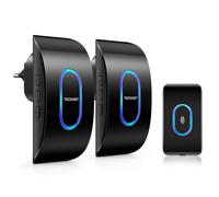 TECKNET Timbre Inalámbrico Exterior Impermeable con 2 Receptores Enchufables, IP65 Impermeable Doorbell 400M, 60 Melodías y 5 Niveles de Volumen, 3 Modos de Trabajo, Indicador LED - Negro