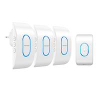TECKNET Timbre Inalámbrico Exterior Impermeable con 3 Receptores Enchufables, IP65 Impermeable Doorbell 400M, 60 Melodías & 5 Niveles de Volumen, 3 Modos de Trabajo, Indicador LED, Blanco