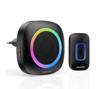 TECKNET Timbre Inalámbrico Exterior Impermeable IP66, RGB Timbre Inalámbric Alcance 400M Timbre Inalámbrico Exterior, 5 Niveles de Volumen (0-110dB) y 60 Melodías para Hogar Hotel Oficina, Negro