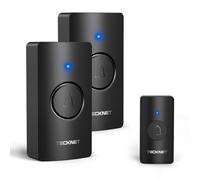 TECKNET Timbre Inalámbrico Exterior Impermeable IP67, 400M Alcance Doorbell, Kit de Timbre a Pilas con 2 Receptor + 1 Transmisor, 5 Niveles de Volumen (0-110dB) y 60 Melodías, Indicador LED, Negro