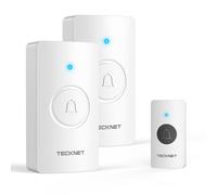TECKNET Timbre Inalámbrico Exterior Impermeable IP67, 400M Alcance Doorbell, Kit de Timbre a Pilas con 2 Receptor + 1 Transmisor, 5 Niveles de Volumen (0-110dB) y 60 Melodías, Indicador LED, Blanco