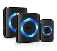 TECKNET Timbre inalámbrico, juego de timbre inalámbrico, alcance de 400 m, IP65, resistente al agua, timbre para puerta de casa con 2 receptores enchufables y 1 transmisor, anillo de puerta y botón de