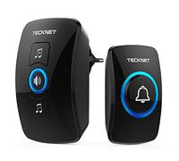 TECKNET Timbre Inalámbrico Exterior IP65 Impermeable, Kit de Timbre con 400m de Alcance, 60 Melodías, 5 Niveles de Volumen, Luz LED Intermitente, 1 Receptor y 1 Transmisor, Negro