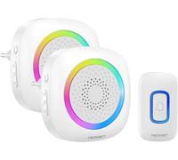 TECKNET Timbre inalámbrico Snap con luz RGB, Kit portátil Impermeable IP66, Alcance inalámbrico de 400 m, 60 timbres y Volumen de 5 Niveles (Blanco)