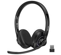 TECKNET V6.0 Auriculares Inalámbricos Bluetooth con Micrófono, Cancelación de Ruido, Conexión Bluetooth o USB-A, Función Silenciar, 50 Horas, Diadema, Ideales para Oficina/Teletrabajo/Call Center
