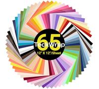 TECKWRAP Paquete de 65 láminas de vinilo adhesivo permanente para exteriores de 12 x 12 pulgadas (brillante, mate, ultramate), colores surtidos para la mayoría de máquinas de corte, decoración de