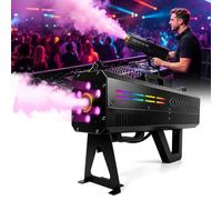 TECKZOON Máquina de Humo 1500W con 6 LED, Cañón de Niebla Portátil con Soporte y Correa para Hombro, Diseño 2 en 1, Función Temporizador, Smoke Machine para Halloween, DJ, Escenario, Bodas y Fiestas