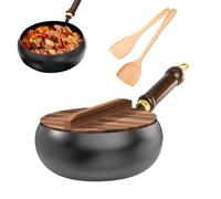 TECKZOON Sartén Japonesa Forjada a Mano 28 cm, Sartén de Hierro Robusta con Tapa de Madera y Espátula, Antiadherente, Compatible con Inducción, Gas, Vitrocerámica y Horno, Duradera