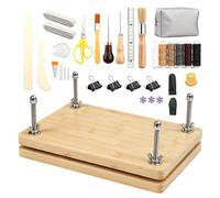 TECKZOON Set de encuadernación, con prensa de madera y kit completo de herramientas de encuadernación DIY, aguja y hilo, punzón, y bolsa de almacenamiento, para proyectos de encuadernación DIY