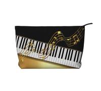 Tecla de Piano Negra con Elegantes Notas Doradas,Neceser de Pana, Neceser de Maquillaje portátil, Neceser de Viaje