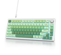 Teclado 75% con cable con perilla, 75% teclado verde para juegos, montaje de junta intercambiable en caliente, interruptor blanco, teclado mecánico TKL de 82 teclas, teclado cremoso NKRO para PC,