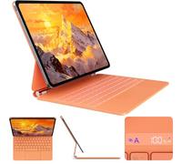 Teclado AZERTY para iPad Air de 13 pulgadas M3 (2025), M2 (2024) y iPad Pro 12,9" (6e/5e/4e/3ª) con Trackpad Multitarea, Retroiluminación, Teclas de acceso, Fijación magnética, Naranja