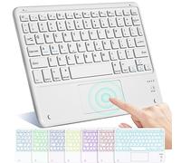 Teclado Bluetooth con panel táctil, mini teclado inalámbrico para tableta, 7 colores retroiluminado compatible con Windows/Android/iOS, teclado de conexión estable para iPad, iPhone, Xiaomi, blanco
