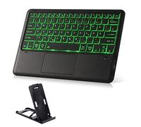 Teclado Bluetooth con Touchpad Teclado QWERTZ Recargable con Iluminación Teclado Inalámbrico con 11 Colores Iluminado con Soporte para iPad, Tablet Android, Microsoft Surface, Smartphone, Negro