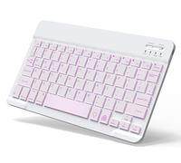 Teclado Bluetooth retroiluminado, pequeño, portátil, externo, inalámbrico, recargable, iluminado para Android, tablet, teléfono celular, smartphone, iPad Pro Air Mini, iPhone, Windows Surface (blanco)