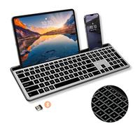 Teclado Bluetooth X9 de tamaño completo (2.4G + BT), teclado inalámbrico retroiluminado multidispositivo recargable con tecla de copiloto e IA para iPhone, tablet, PC, Mac, iPad, MacBook, iMac, iOS