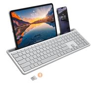 Teclado Bluetooth X9 de tamaño completo con soporte para teléfono, elegante, retroiluminado y recargable, teclado inalámbrico multidispositivo con Copilot AI para un flujo de trabajo sin esfuerzo,