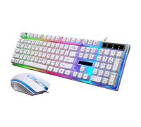 Teclado Business Juego de teclado para juegos Rainbow LED con USB que cambia la retroiluminación Juego de teclado para juegos Manipulador de computadora Feel Backlit Keyboard Set (White, One Size)