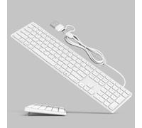 Teclado con cable de tamaño completo para dispositivos Mac OS, soporte plegable, conexión de cable en puerto USB C, teclado USB Plug N-Play con teclado numérico para Apple iMac/Mac mini/MacBook