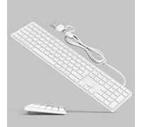 Teclado con cable de tamaño completo para Mac OS con elevador de teclado plegable, teclado numérico, USB-A/USB-C Plug-N-Play, compatible con Apple iMac, Mac Mini, MacBook
