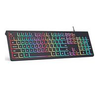 Teclado de computadora con cable, teclado USB Plug Play, teclas Chiclet de perfil bajo, almohadilla de números grandes, indicadores de tapas, soportes plegables, resistente a derrames, letras