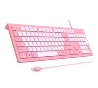Teclado de computadora con Cable, Teclado USB Plug Play, Teclas Chiclet de Perfil bajo, Teclado numérico Grande, Indicadores de Tapas, Soportes Plegables, Resistente a derrames, Letras antidesgaste