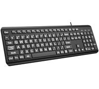 Teclado de computadora de impresión Grande, Teclado silencioso USB con Cable de tamaño Completo con 4 Letras de impresión de Gran tamaño para Personas con discapacidad Visual de Baja visión, fácil de