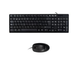 Teclado de membrana Negro Layout Español con ratón óptico 1200 DPI USB Kit oficina