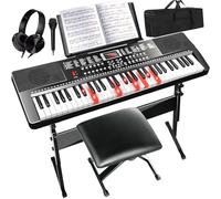 Teclado de piano 61 para principiantes, teclado de piano eléctrico, teclado de música con soporte, banco, micrófono, auriculares, bolsa de piano, calcomanías de notas, teclado iluminado, pantalla LED,