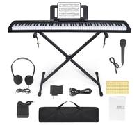 Teclado de piano de 88 teclas, piano digital eléctrico con teclas semipesadas, piano de teclado con pedal de sostenimiento, fuente de alimentación, soporte, funda de transporte, auriculares