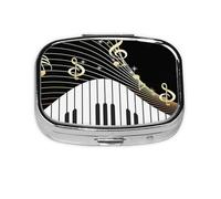 Teclado de piano, nota musical, pastillero Meta con 2 compartimentos, organizador portátil