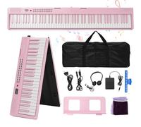 Teclado de piano portátil de 88 teclas con teclas iluminadas, pedal profesional, Bluetooth, auriculares, MIDI, 200 sonidos, 80 canciones de demostración, modo de lección para principiantes, color rosa