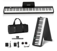 Teclado de piano portátil, piano digital plegable semipesado de 88 teclas, tamaño completo, grano de madera, teclado de piano eléctrico con Bluetooth MIDI, adecuado para adultos, niños pequeños,